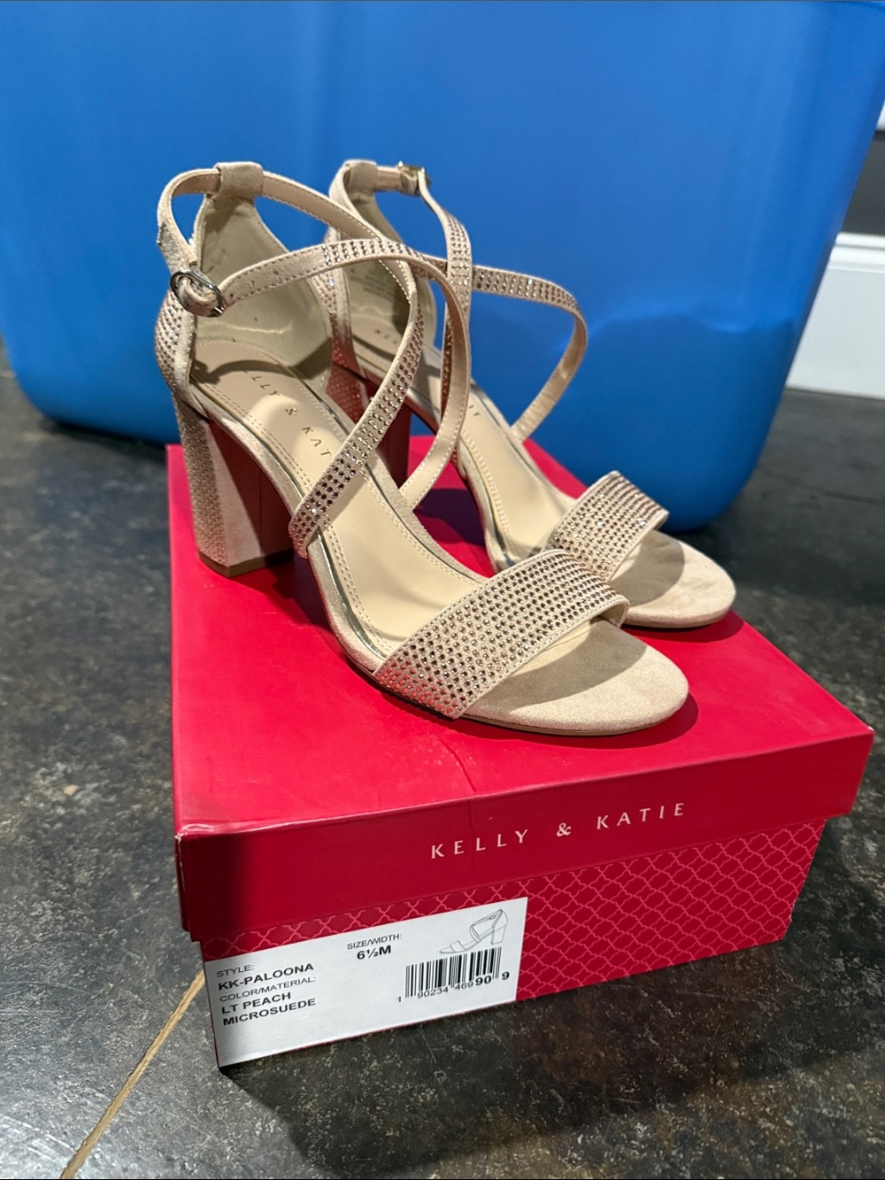 Kelly & Katie Light Peach Strappy Block Heel Sandals